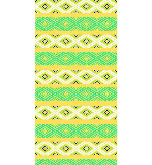 Multi-coloured geometric patterned designer laminate with suede finish, featuring diamond shapes in green, white and yellow