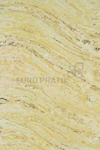 Yellow marble wall panel with textured finish and veining pattern, Euro Pratik logo overlay on the surface.