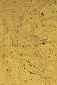 Golden marble pattern wall panel with textured finish and swirling design, Euro Pratik logo visible in the center of the