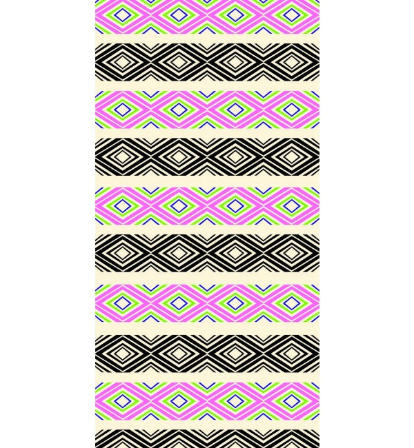 Multi-coloured geometric patterned designer laminate with high gloss finish and repeating diamond shapes in pink, green and