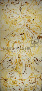 Yellow textured designer louver panel with marbled pattern and subtle sheen visible on the surface of the wall material.