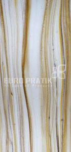 White marble wall panel with textured finish and golden veining, Lucento 10320 marble louver panel with wavy pattern and