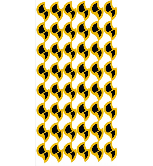 Yellow high gloss designer laminate with black patterned design and glossy finish, showing repeating curved shapes.