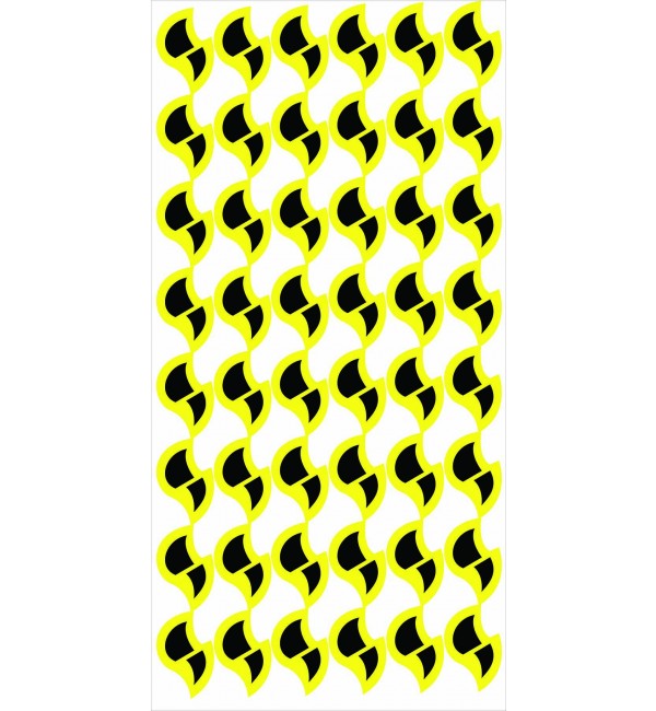 Yellow suede finish decorative laminate with black pattern and repeating leaf design on white background.
