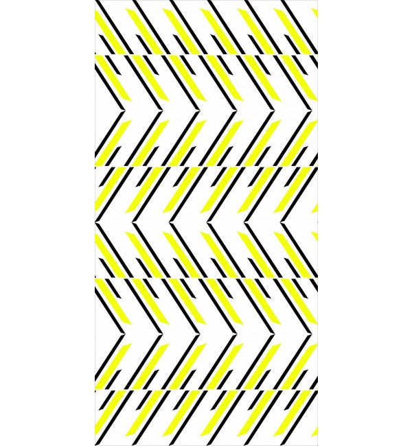 White decorative laminate with glossy yellow and black chevron pattern, designer finish
