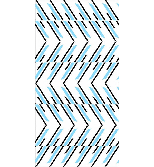 White designer laminate with black and blue chevron pattern and suede finish texture