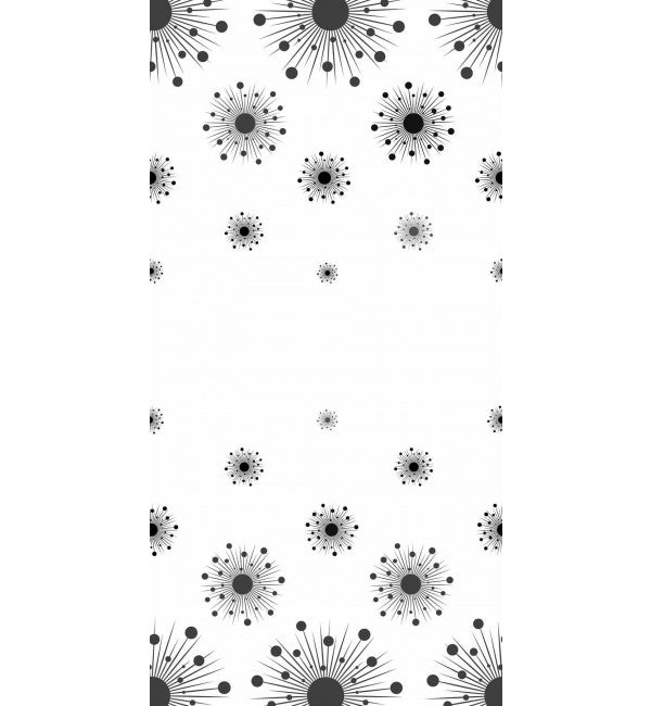 White decorative laminate with high gloss finish and snowflake pattern featuring black dots and lines in varying sizes.