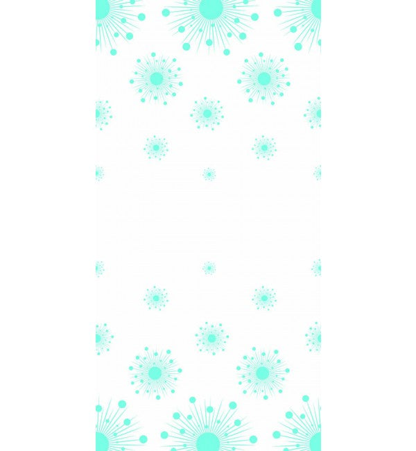 Green snowflake pattern on white decorative laminate with high gloss finish and stylized floral design elements scattered