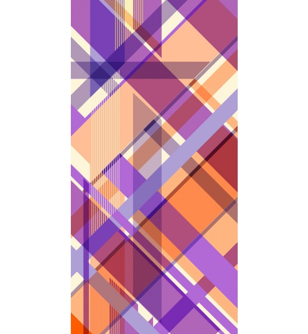 Multicolored argyle pattern laminate with glossy finish and geometric design in shades of purple orange and pink.