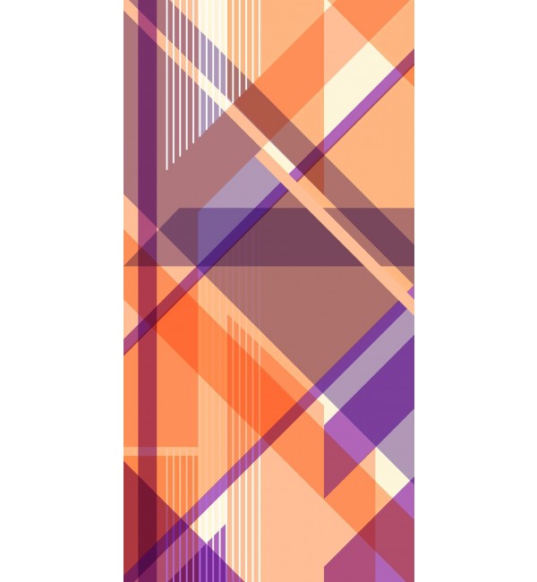 Multicolored geometric pattern on glossy decorative laminate with intersecting lines and shapes in shades of orange and