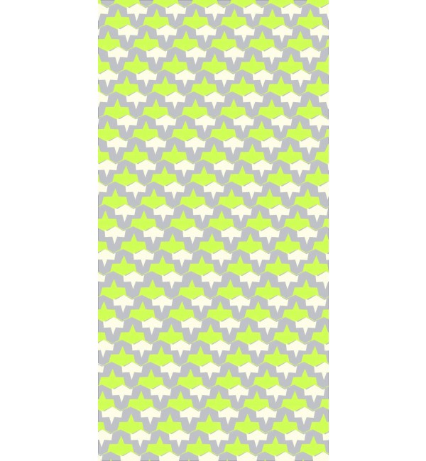 Multi-coloured geometric patterned decorative laminate with suede finish and repeating star design in green grey and white