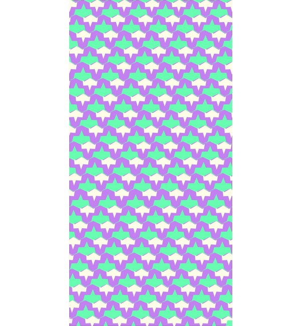 Multi-coloured geometric patterned laminate with suede finish, featuring purple, green and white repeating design on