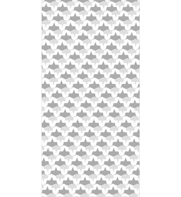 Grey high gloss decorative laminate with geometric star pattern and repeating design elements in various shades of grey and