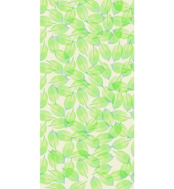 Green leaf patterned designer laminate with glossy finish and detailed leaf texture on cream background