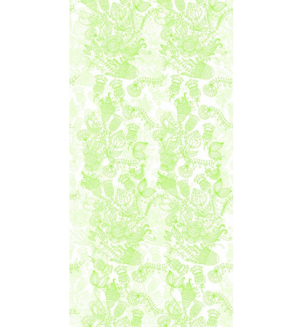 Green floral pattern on decorative laminate with suede finish and intricate design details.