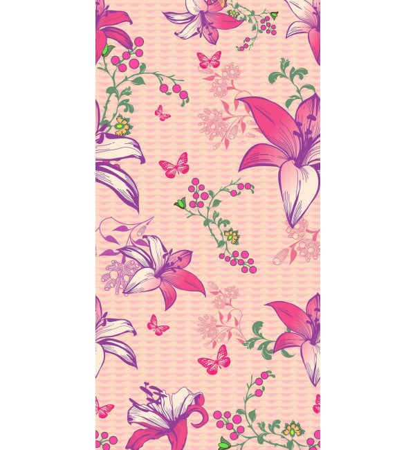 Pink floral decorative laminate with lily pattern suede finish texture