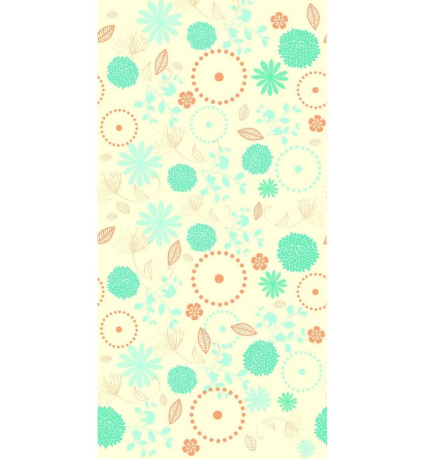 Multi-coloured floral pattern on suede finish decorative laminate with various flowers and leaves in shades of green,