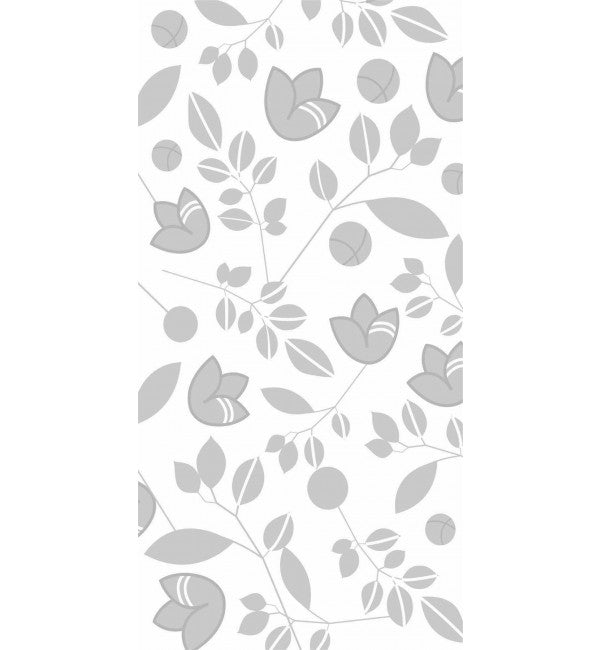 Beige floral pattern decorative laminate with high gloss finish and grey leaves on white background