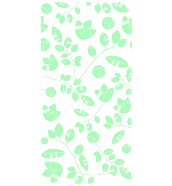 Green leaf pattern decorative laminate with high gloss finish and stylized foliage design on white background