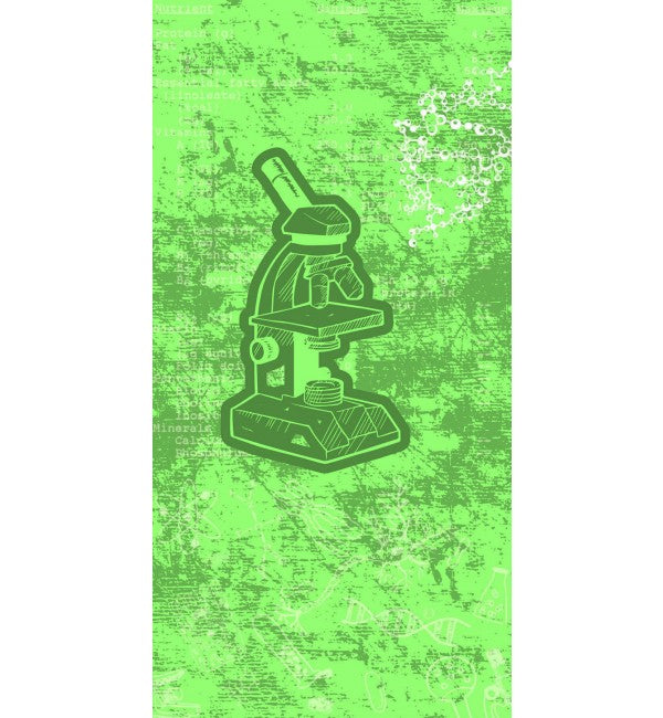 Green suede decorative laminate with microscope illustration and abstract pattern, textured finish, designer category