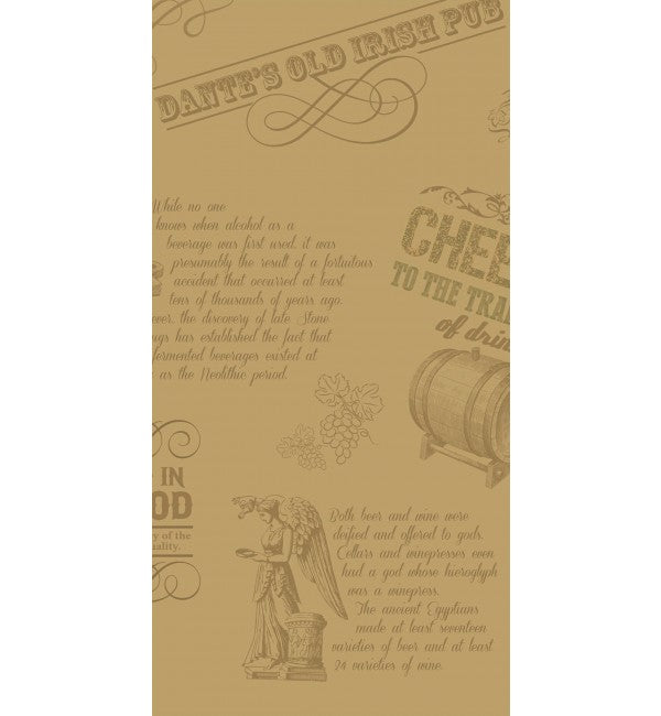 Beige designer laminate with suede finish, vintage pub theme, featuring illustrations and text in a distressed style.