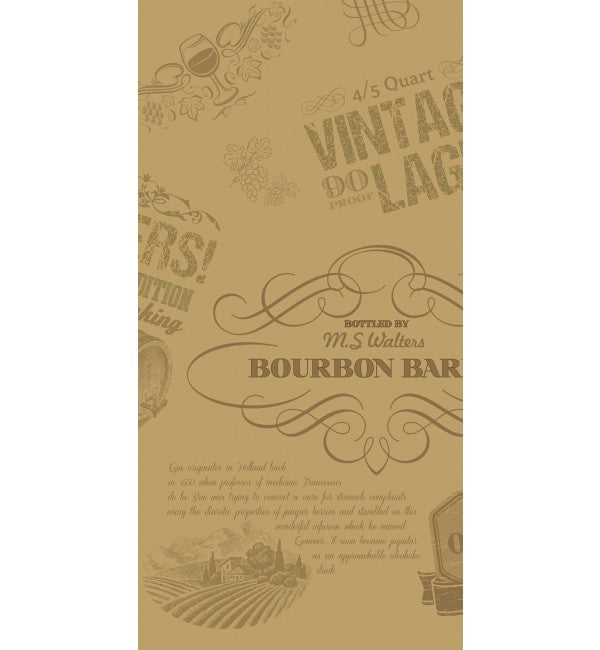 Beige designer laminate with vintage wine illustrations and text, high gloss finish, decorative pattern with swirls and