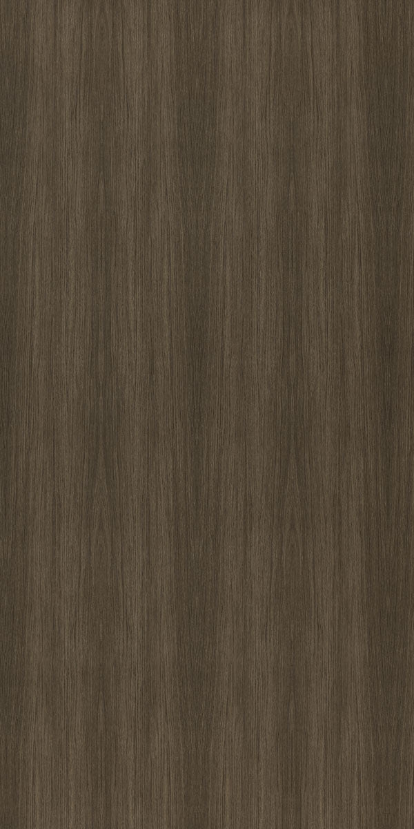 Brown wood grain decorative laminate with suede finish and vertical wood pattern texture