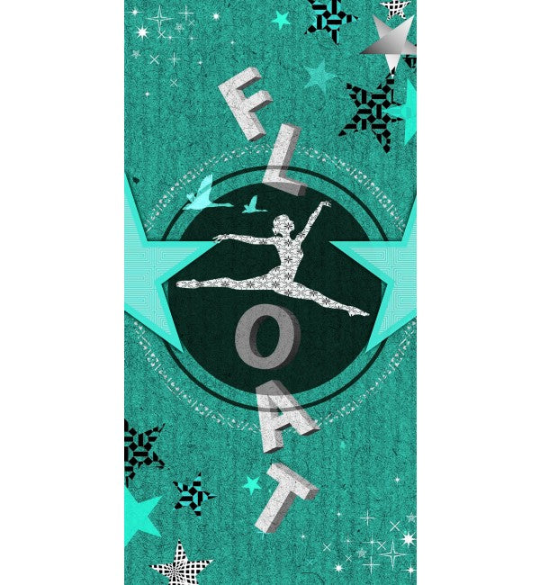 Green designer laminate with high gloss finish and abstract pattern, featuring textured star graphics and ballet dancer