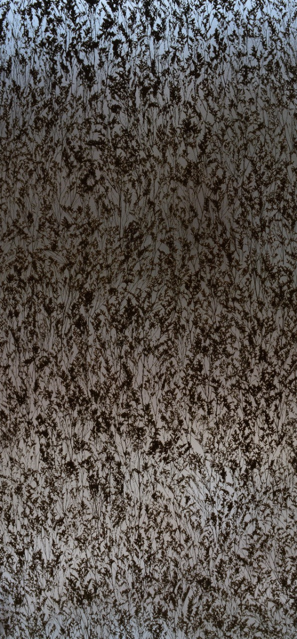 Multi-color textured louver panel with abstract botanical pattern and rough finish
