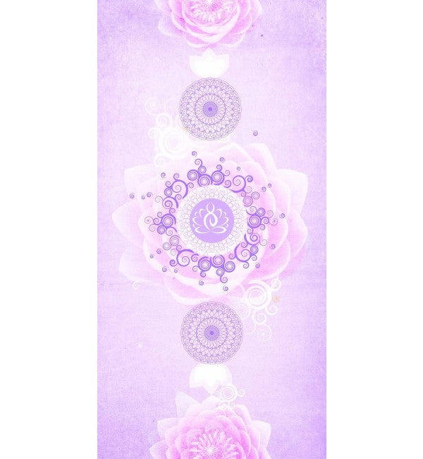 Violet designer laminate with floral pattern and mandala design, glossy finish, decorative interior material