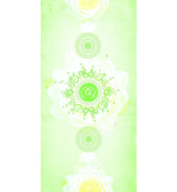 Green decorative laminate with suede finish and intricate mandala design, featuring floral patterns and subtle texture.