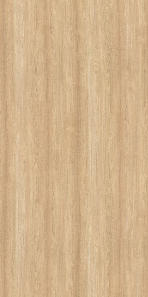 Beige wood grain decorative laminate with suede finish and vertical wood pattern texture