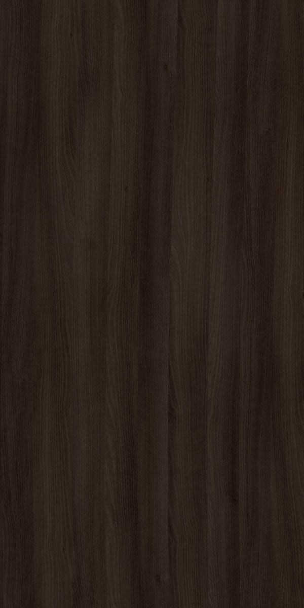 Brown wood grain decorative laminate with suede finish and vertical wood pattern texture