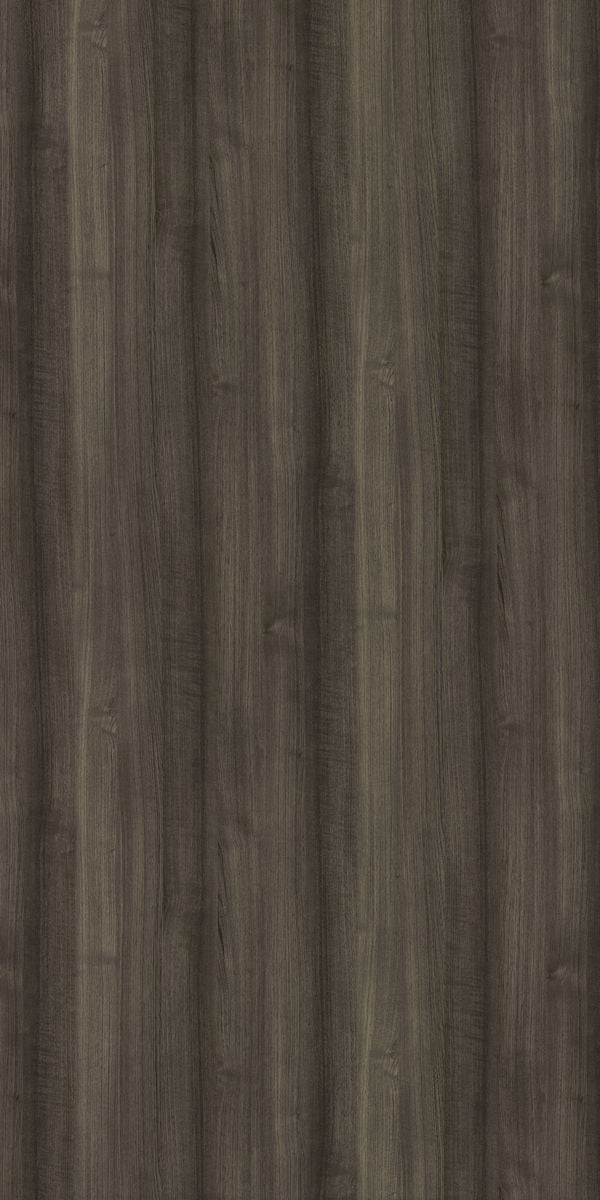 Grey wood grain decorative laminate with suede finish and vertical wood pattern texture