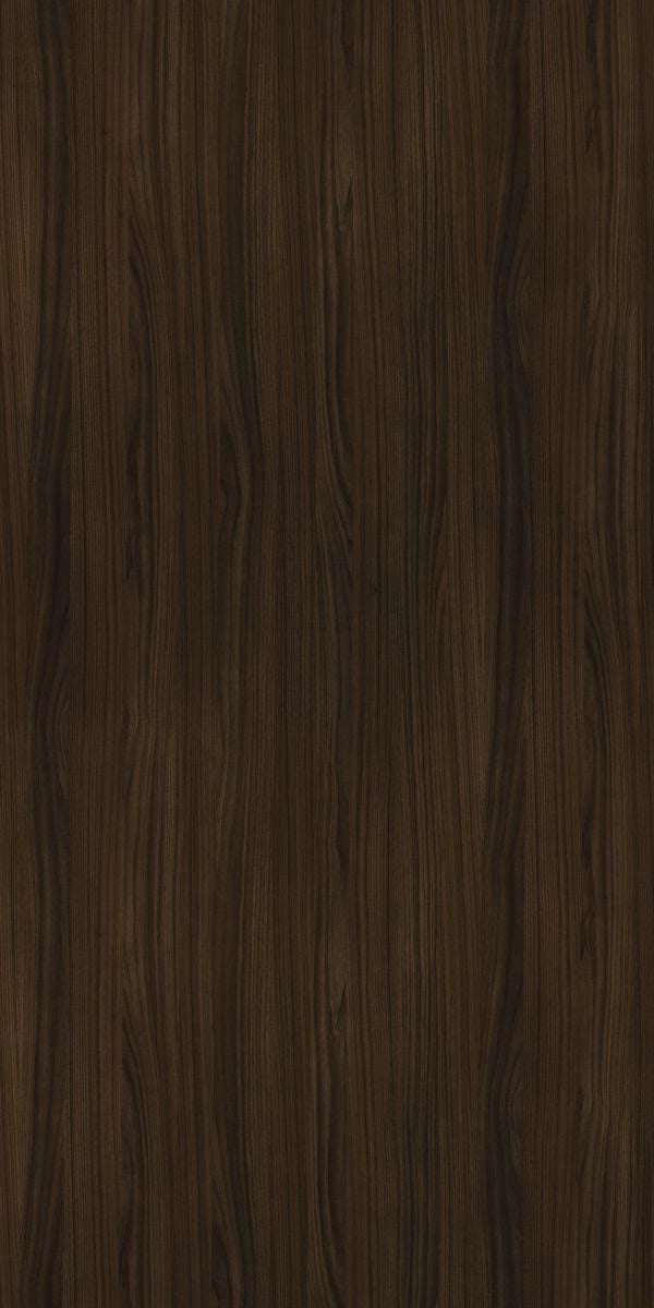 Brown wood grain laminate with suede finish and wavy pattern, showing natural wood texture and dark brown color variation.