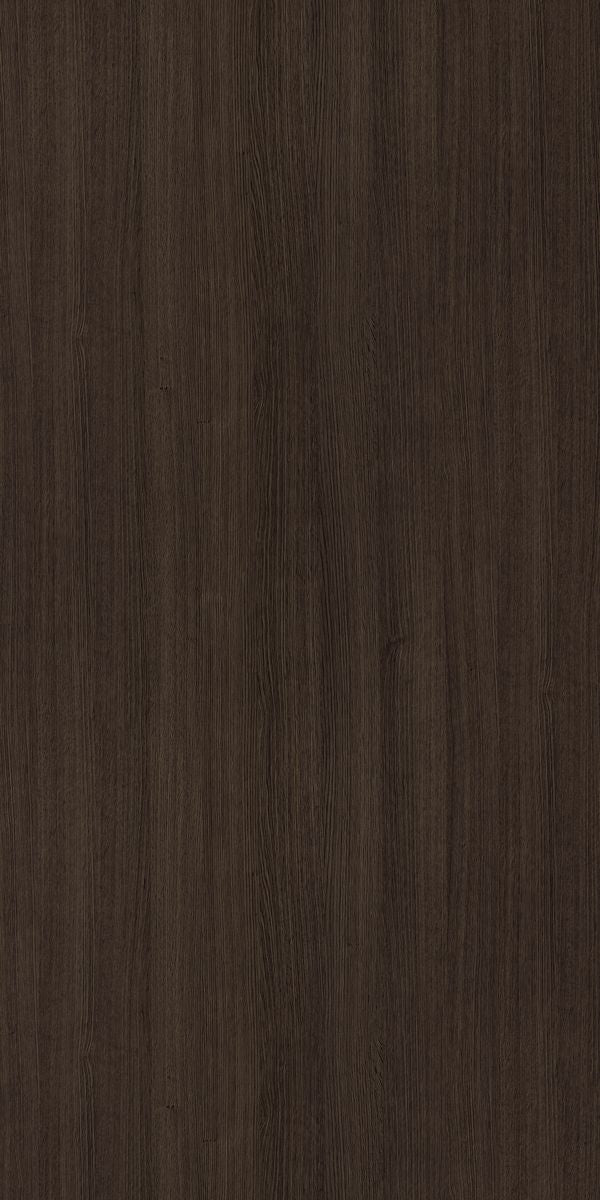 Brown wood grain decorative laminate with suede finish and vertical wood pattern texture.