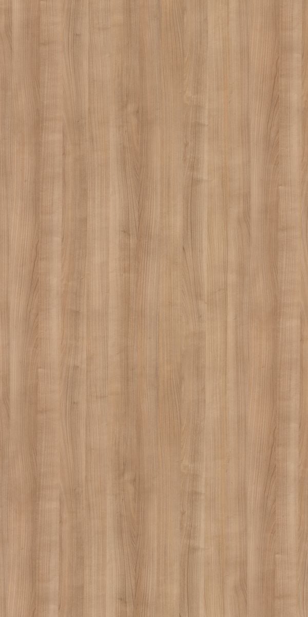 Beige wood grain decorative laminate with suede finish and vertical wood pattern texture