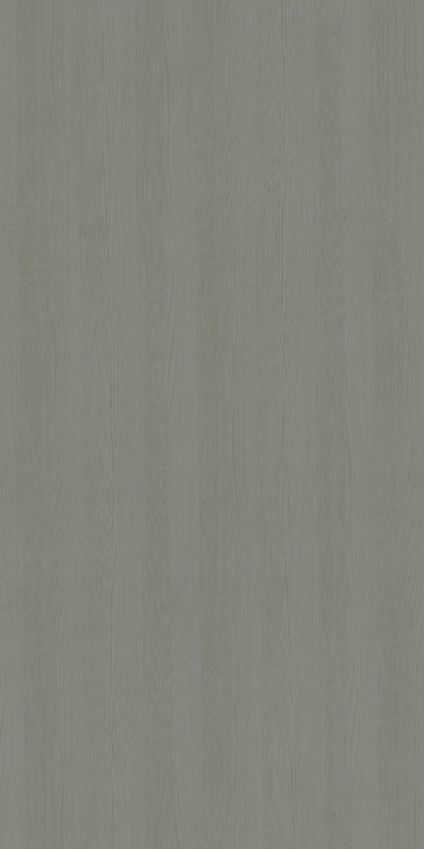 Grey wood grain decorative laminate with suede finish and vertical wood pattern texture