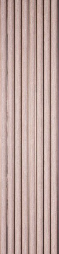 Pink wood louver panel with textured finish and vertical slats showing wood grain pattern and subtle sheen