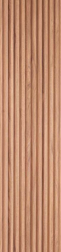 Brown wood louver panel with textured vertical slats and wood grain pattern.