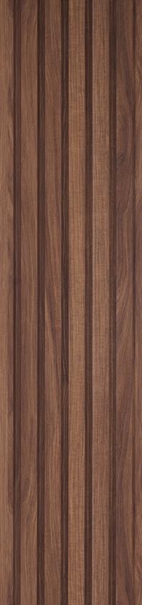 Brown wood louver panel with textured finish and wood grain pattern visible on vertical slats