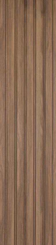 Brown wood louver panel with textured finish and wood grain pattern visible on vertical slats