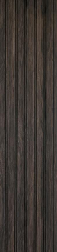 Brown wood louver panel with textured wood grain finish and vertical slats.