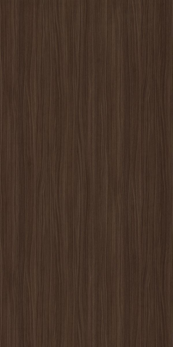 Brown wood grain decorative laminate with suede finish and wavy texture pattern.