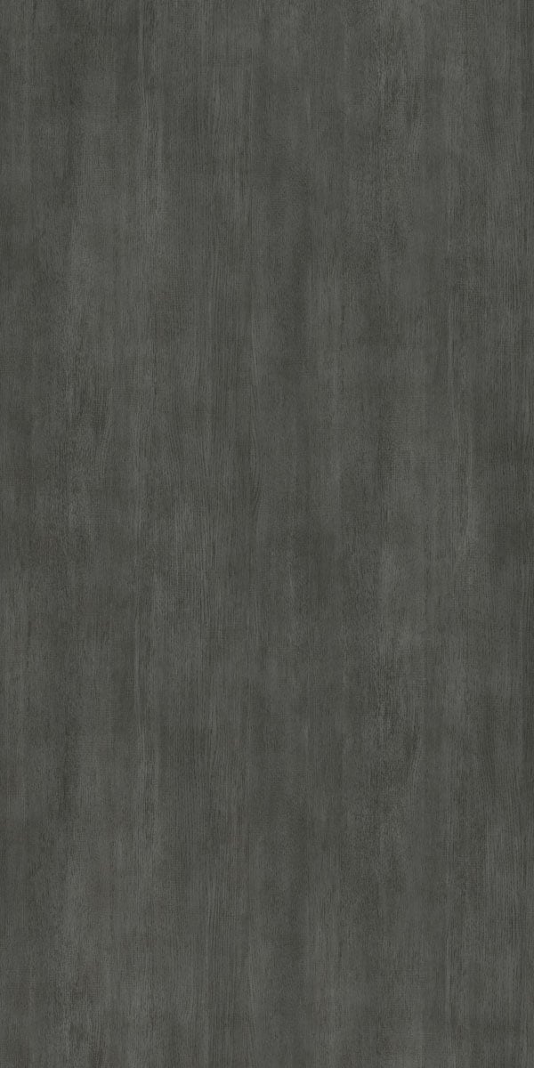 Grey wood grain decorative laminate with suede finish and textured surface.