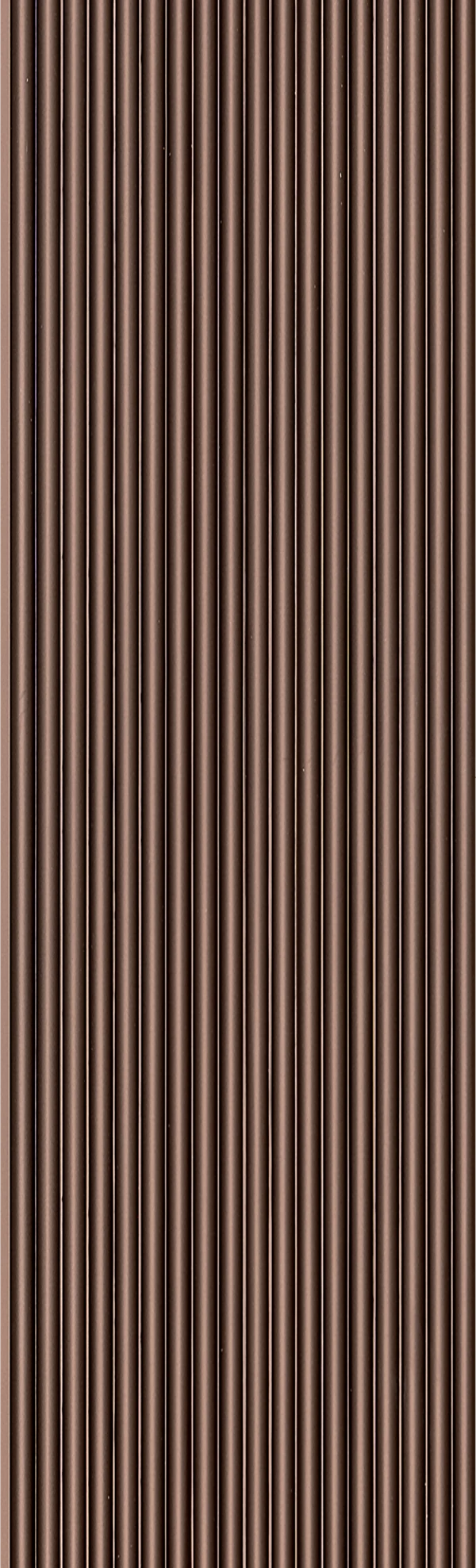 Brown fluted wall panel with textured finish and vertical ridges, showcasing a uniform pattern and subtle sheen.