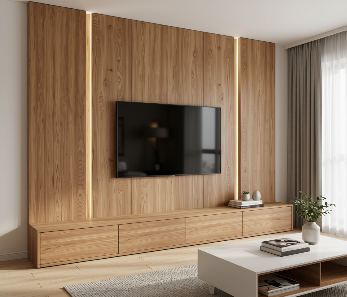Brown laminate with diagonal wood grain texture and white arched border.