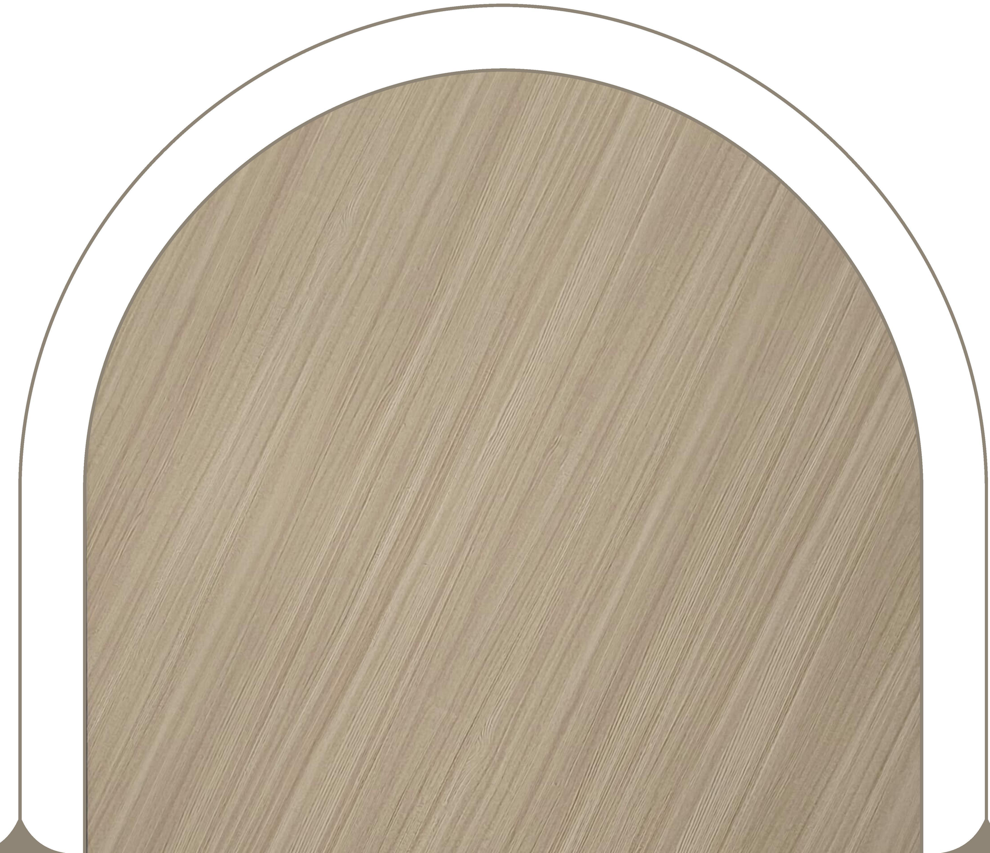 Beige wood grain laminate with diagonal texture and white arched border.