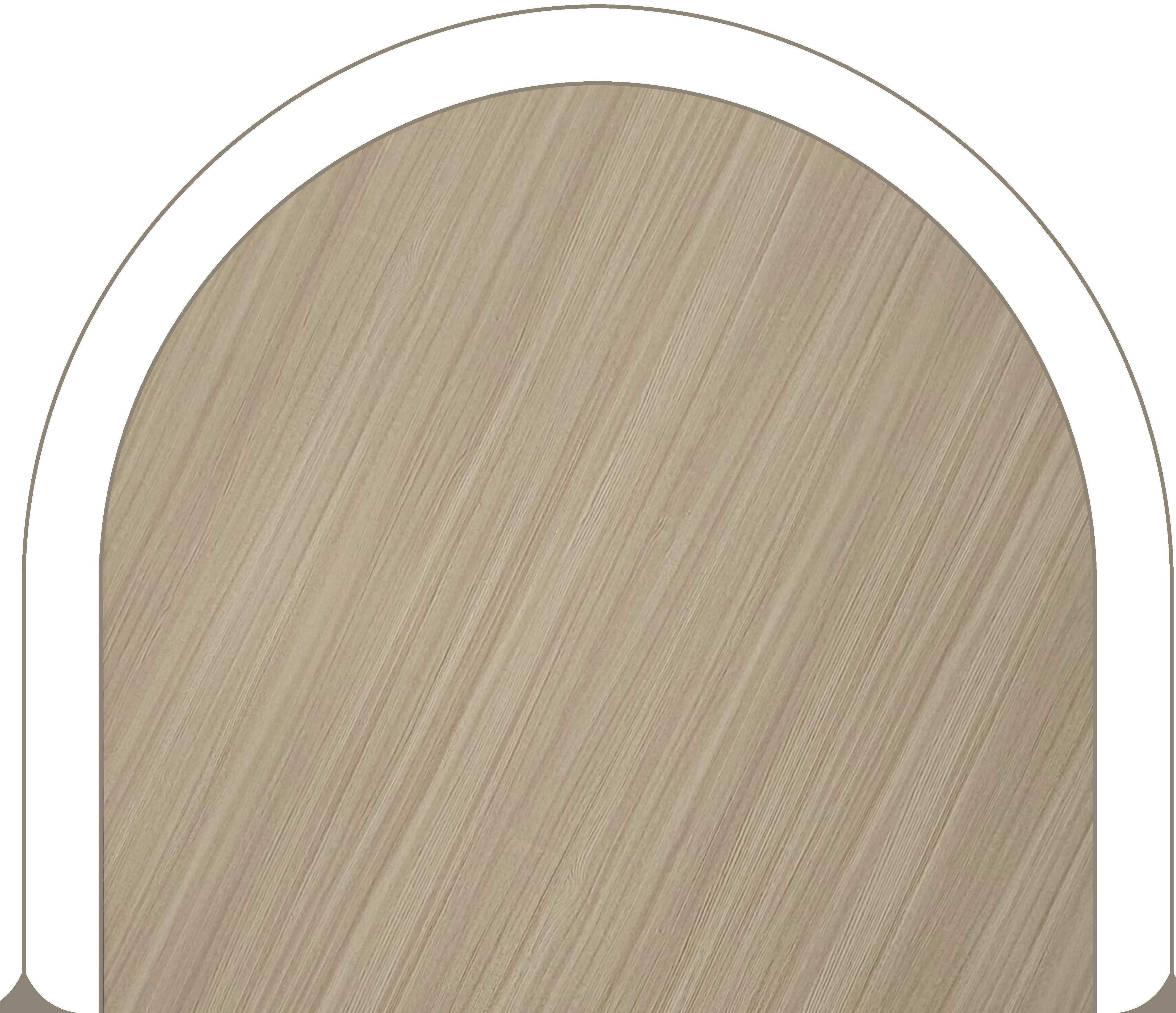 Beige wood grain laminate with diagonal texture and white arched border.