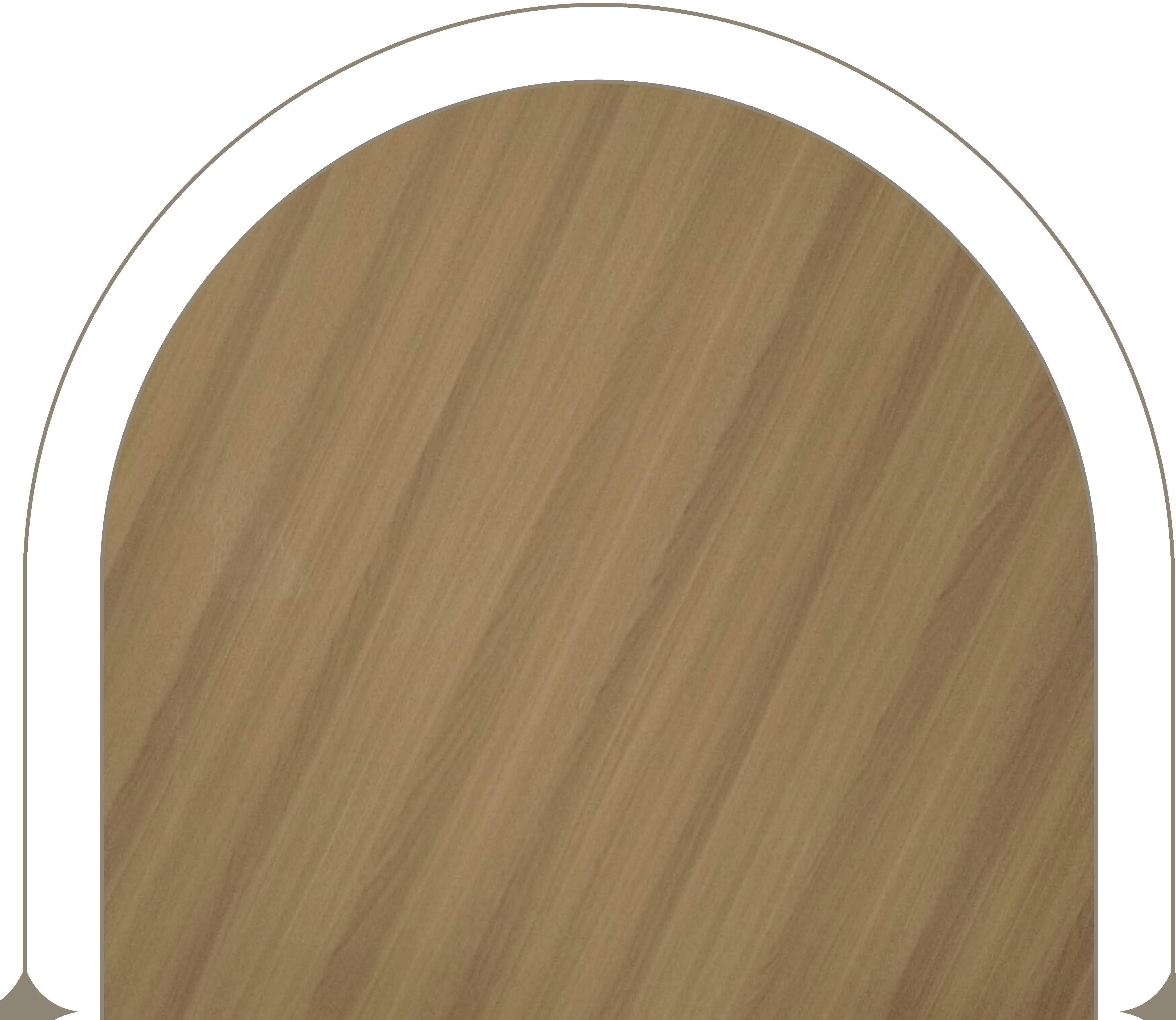 Brown wood grain laminate with diagonal texture and white arched border.